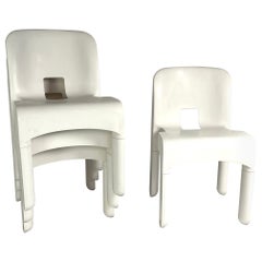 Joe Columbo for Kartell White Plastic Univerale Chairs '4'