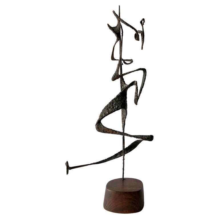 1963 G. Aron Abstract American Modernist Iron Sculpture on Wood Base For Sale
