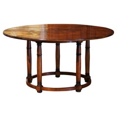 Vintage French Fruitwood Marquetry Five-Leg Round Table Signed Christian Noyrand