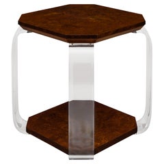 Burled Wood and Lucite Side Table