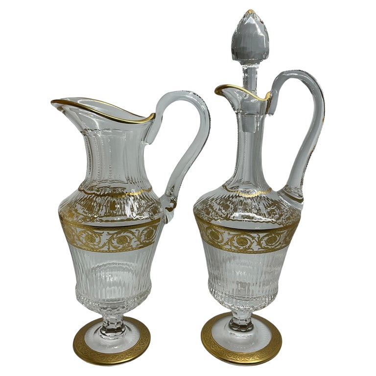 Elegant Saint Louis Crystal Gold Thistle Pattern Set of a Jug and Decanter For Sale