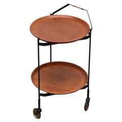 Mid-Century Rolling Cart with Removable Teak Trays