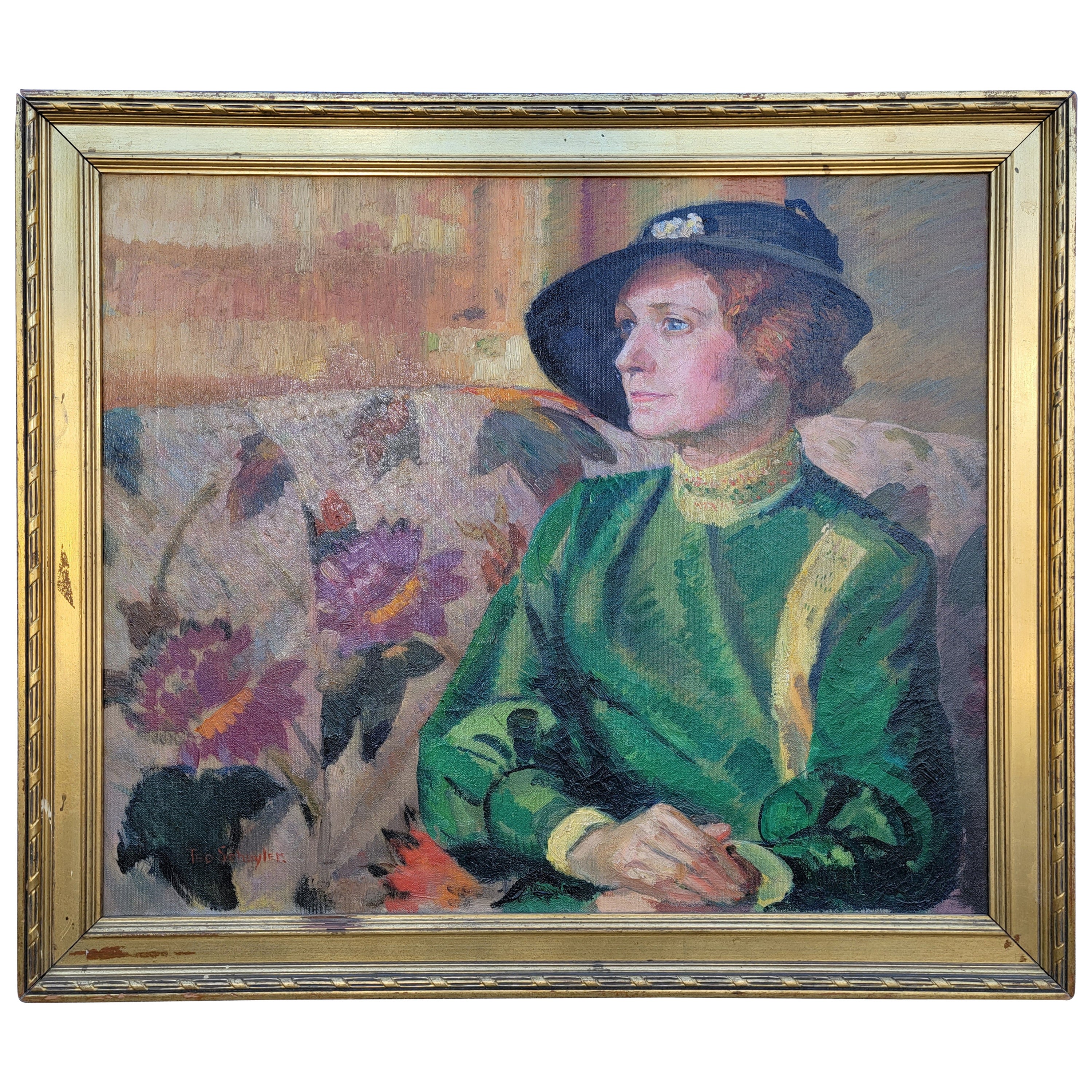 Ted Schuyler 40's Female Figure Oil Painting For Sale