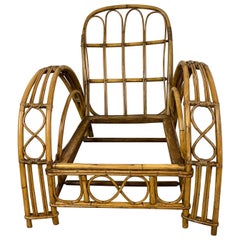 Art Deco Stick Rattan Lounging Arm Chair