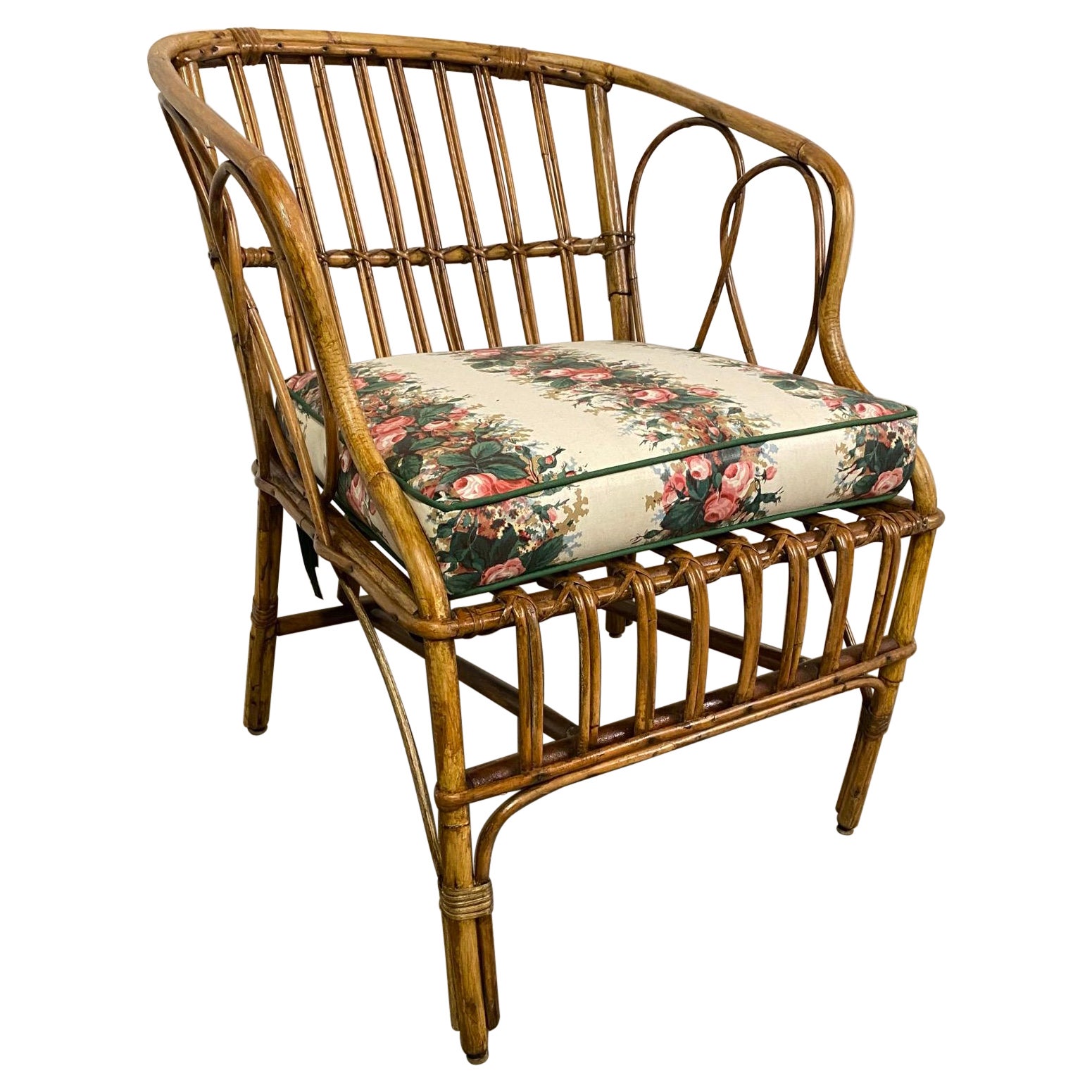 Vintage Stick Wicker Rattan Arm Chair For Sale