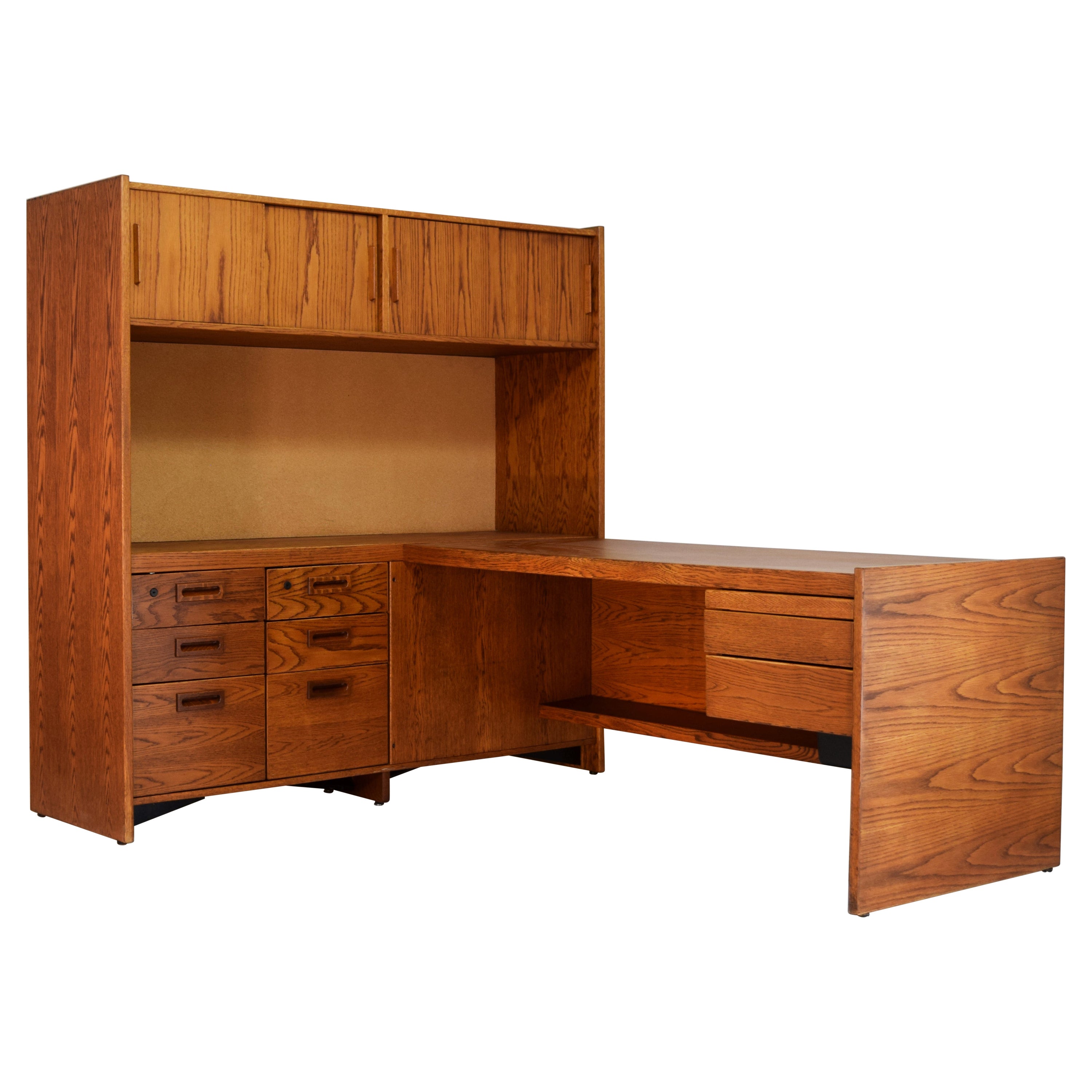 Jens Risom Left Hand Return Floating Desk and Wall Storage Unit at