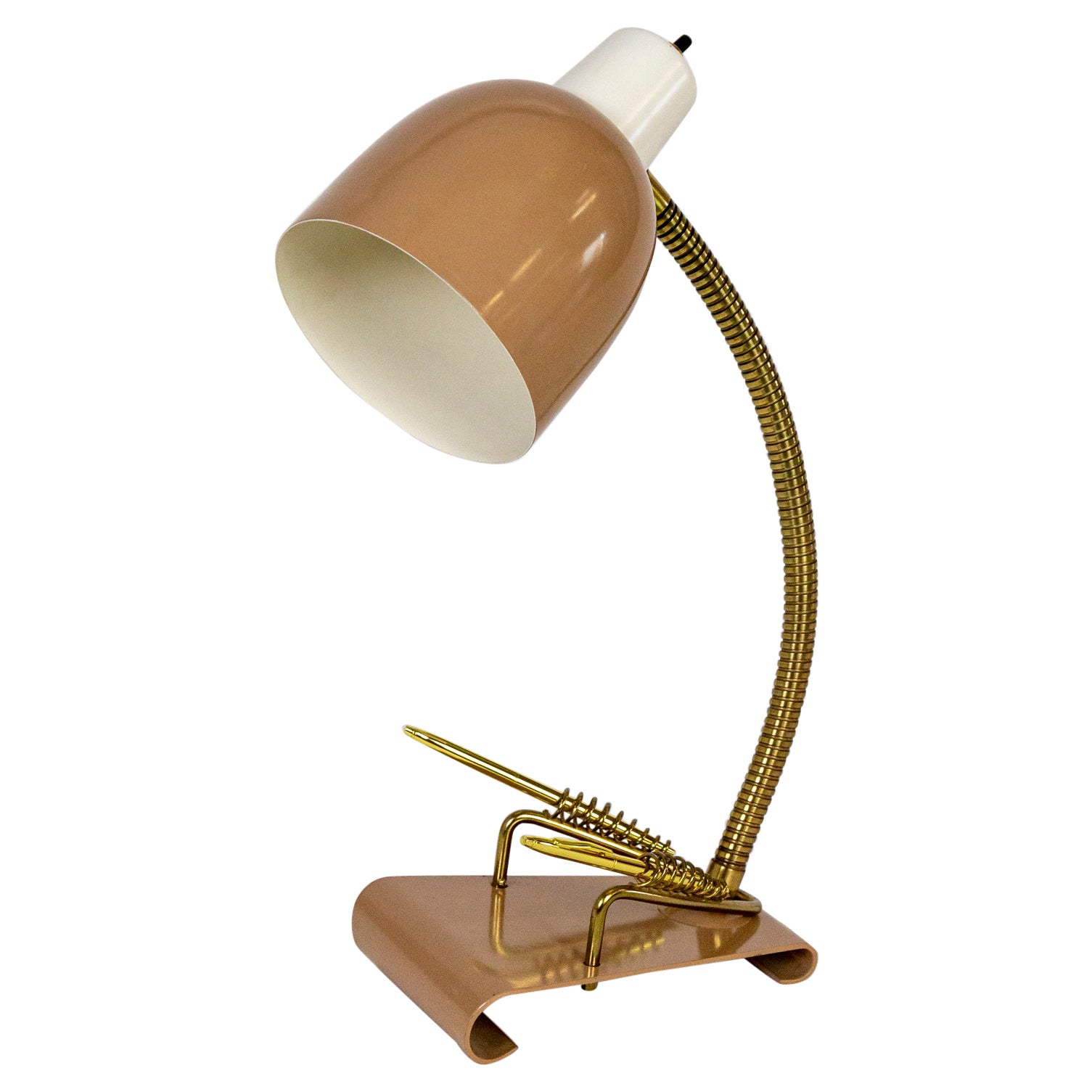 Vintage 1950’s Rose-Brown Desk Lamp w/ Pen Holder Coils For Sale