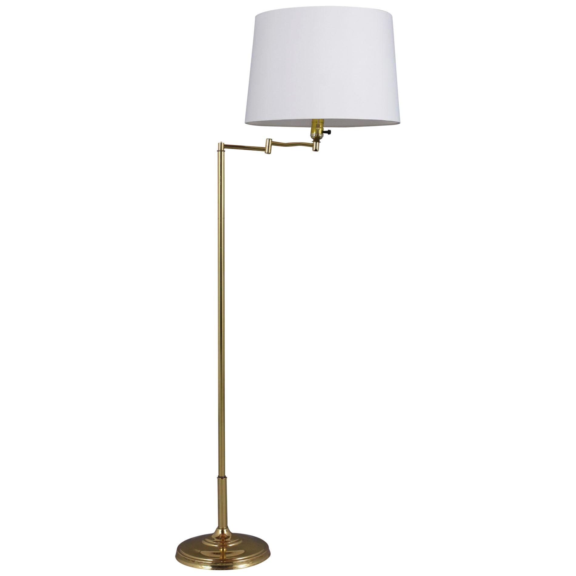 1970s Vintage Mid-Century Modern Adjustable Brass Floor Lamp - Newly Restored
