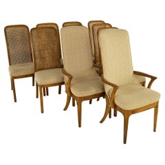 Hickory Manufacturing Company Mid Century Burlwood Cane Dining Chairs, Set 10