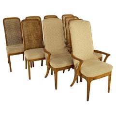 Retro Hickory Manufacturing Company Mid Century Burlwood Cane Dining Chairs, Set 10