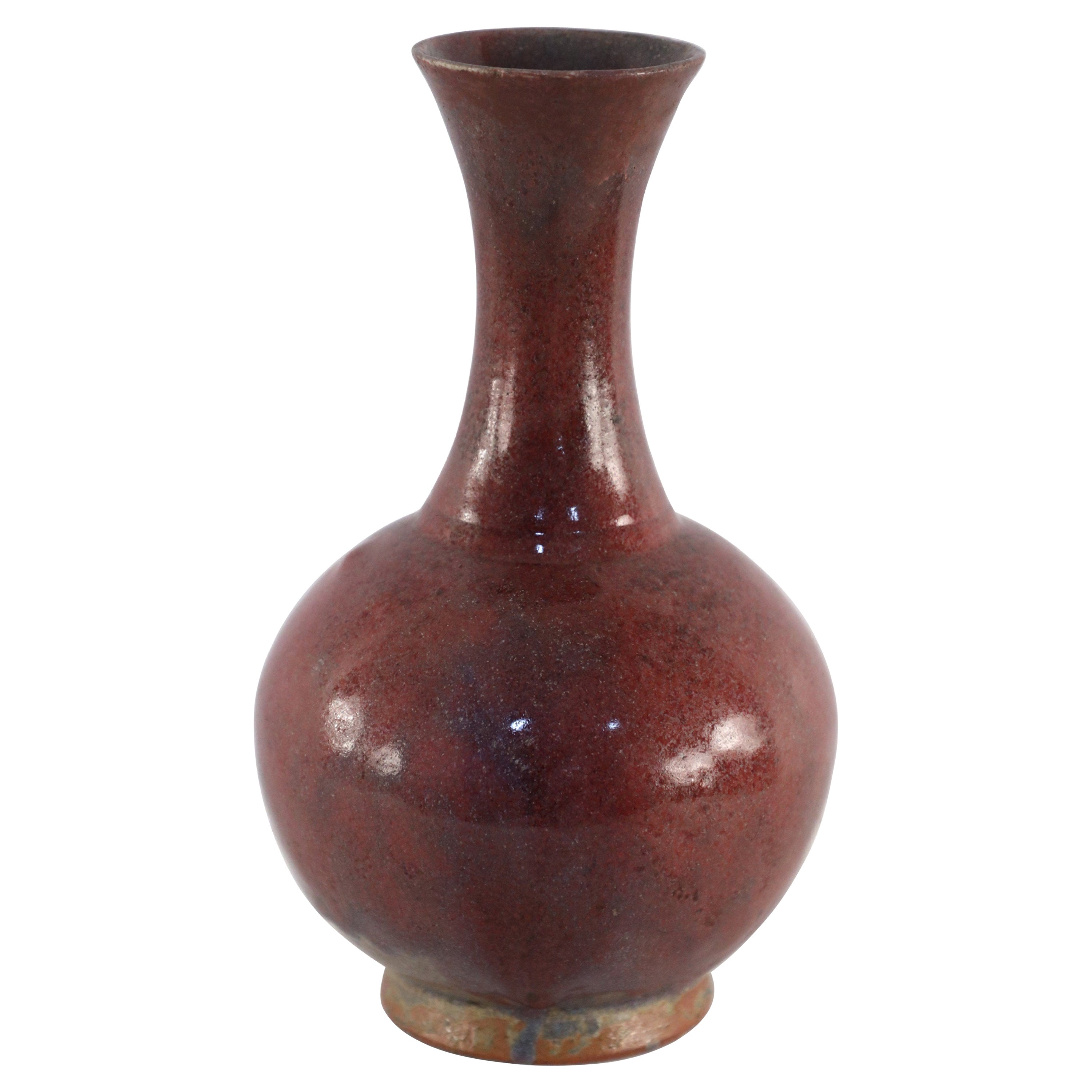 Chinesische Vase aus glasiertem Porzellan, Maroon, gesprenkelt