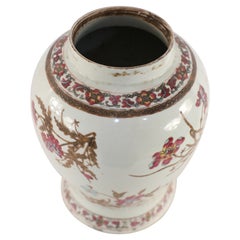 Chinese White, Brown, and Magenta Floral Motif Porcelain Vase