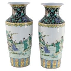 Pair of Chinese Qing Dynasty Garden Scene Porcelain Sleeve Vases