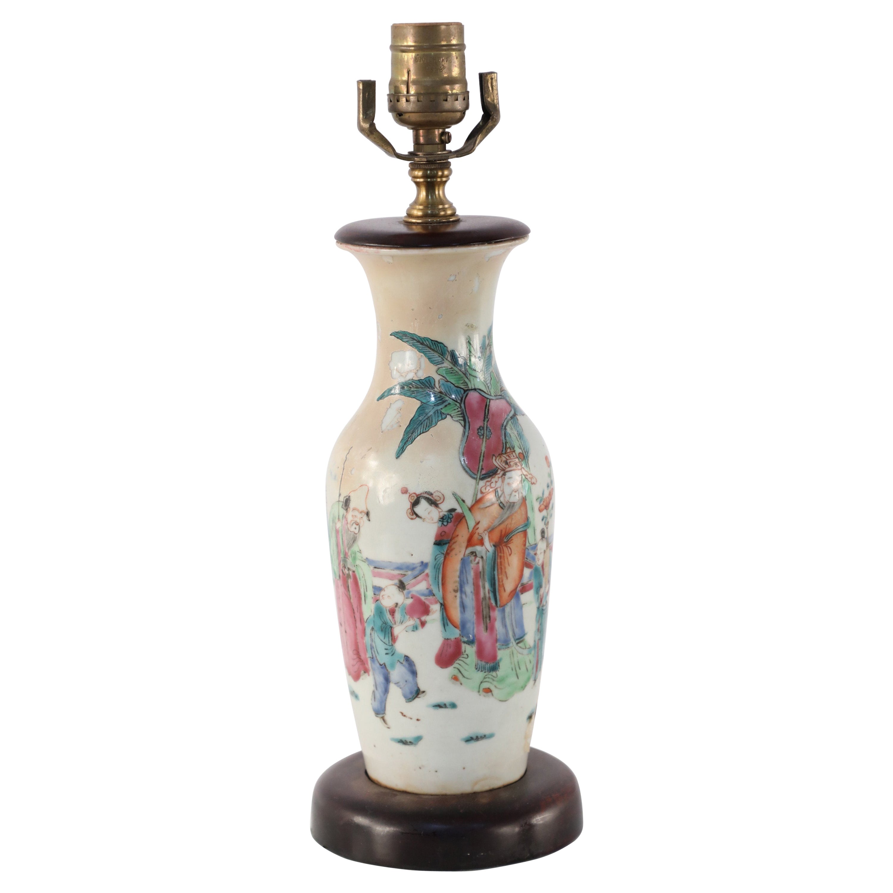 Chinese Off-White and Figurative Scene Porcelain Urn Table Lamp