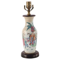 Antique Chinese Off-White and Figurative Scene Porcelain Urn Table Lamp