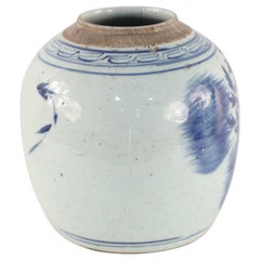 Vintage Chinese Cream and Blue Floral Ginger Jar