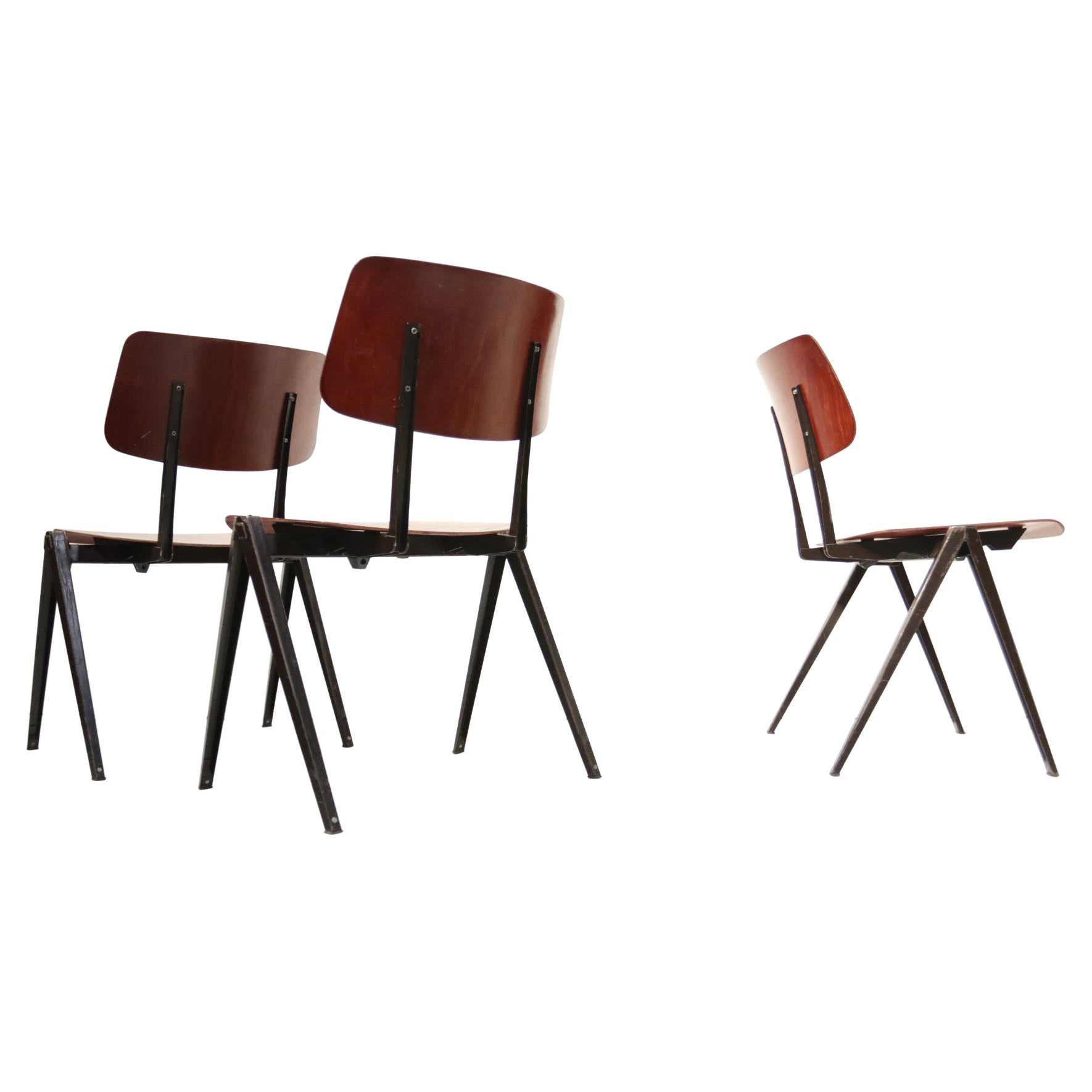 Dutch Industrial Design Prouve Style School Chairs S21 Compas Galvanitas