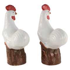 Vintage Pair of Chinese Mid-Century White Porcelain Chickens