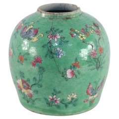 Chinese Green and Floral Porcelain Watermelon Jar