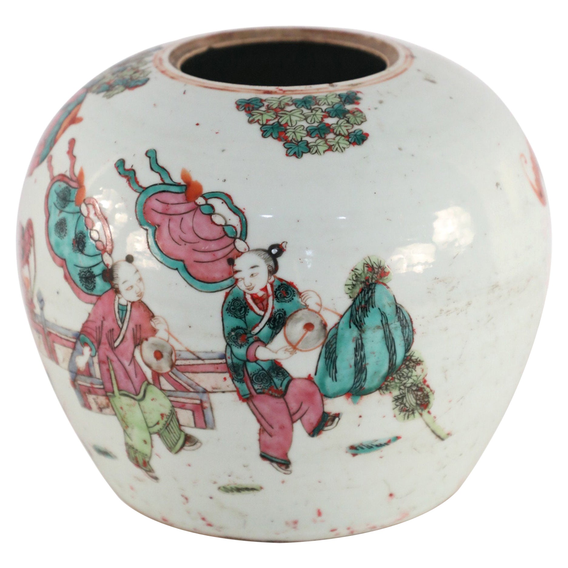 Chinese Parade Scene Rounded Porcelain Watermelon Jar For Sale