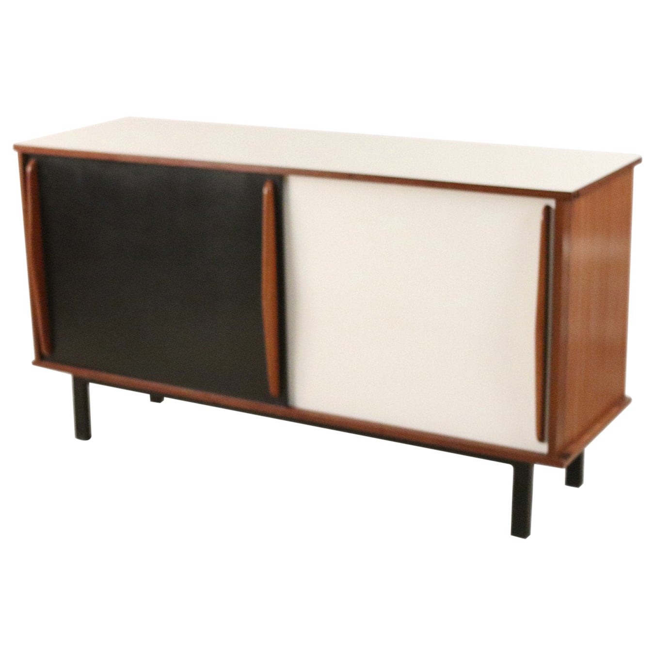 Charlotte Perriand French 1950s Mahogany and Black and White Veneer Sideboard