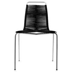 PK1 Dining Chair in Stainless Steel Base & Black Flag Halyard by Poul Kjærholm