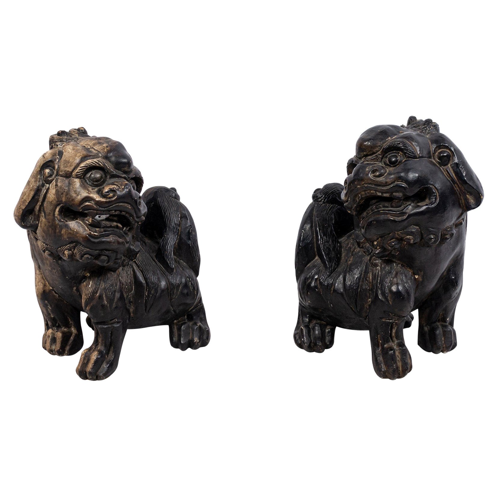 Chinese Ebonized Pottery Foo Dogs