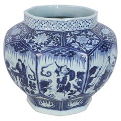 Chinese White and Blue Octagonal Porcelain Pot