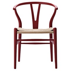 CH24 Wishbone Chair in Soft Red with Natural Papercord by Hans J. Wegner