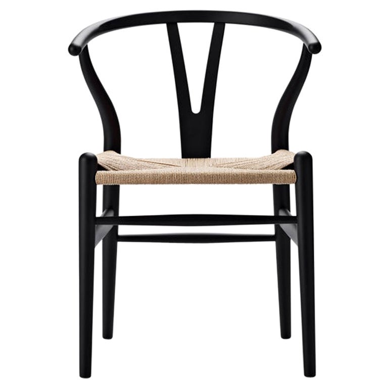 CH24 Wishbone Chair in Soft Black with Natural Papercord by Hans J. Wegner