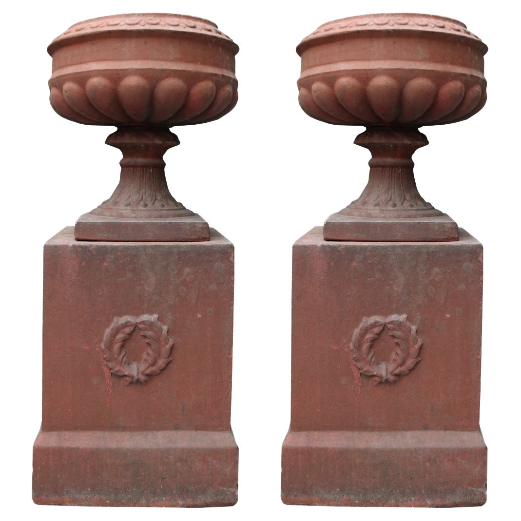 Antique Terracotta Urns with Pedestals For Sale