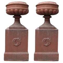 Antique Terracotta Urns with Pedestals