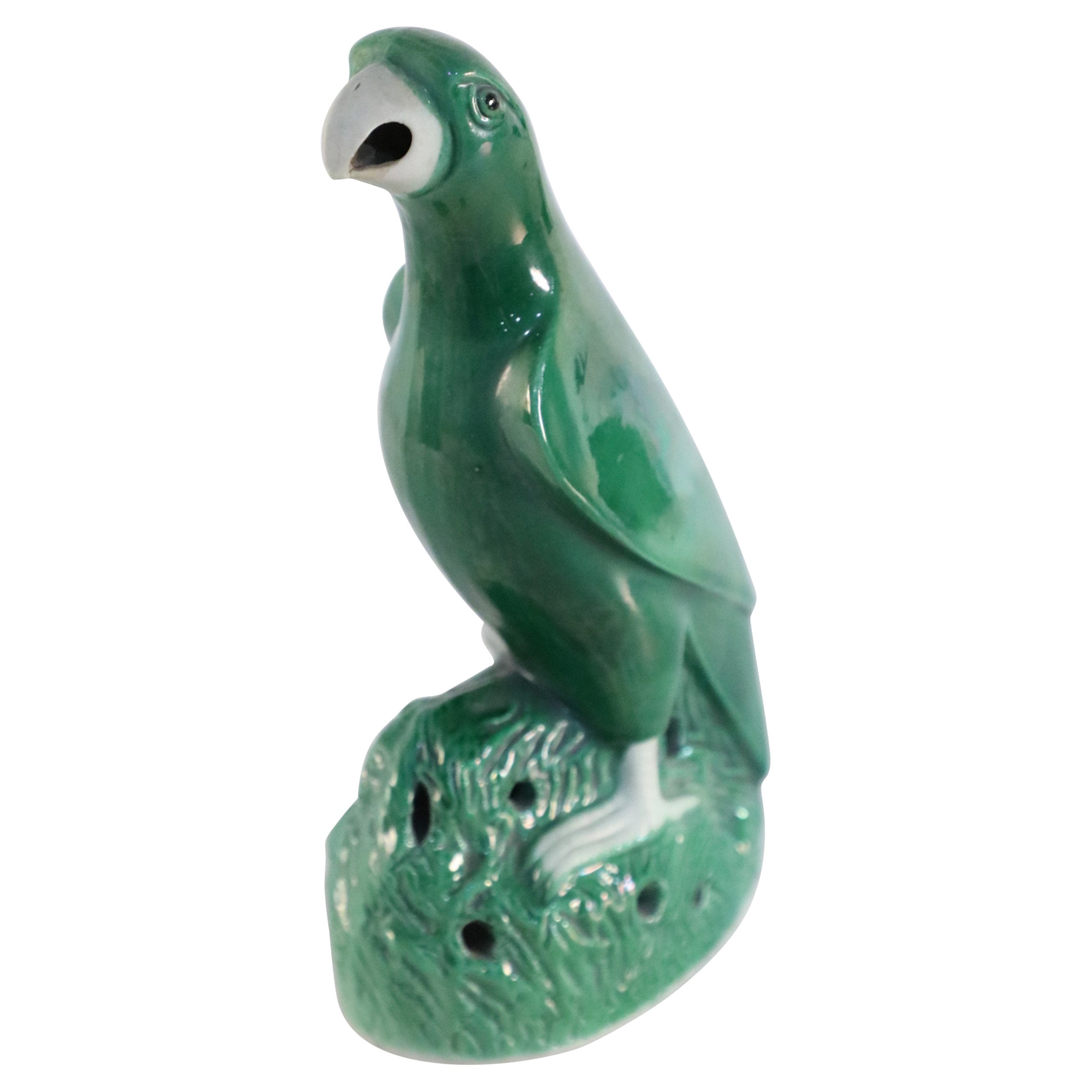 Chinese Green Glazed Porcelain Parrot Statue For Sale