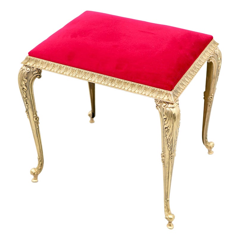 Decorative Brass Stool with Red Fabric, circa 1970s For Sale