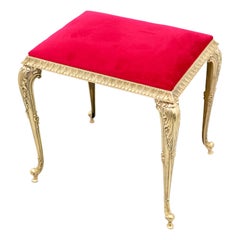 Decorative Brass Stool with Red Fabric, circa 1970s