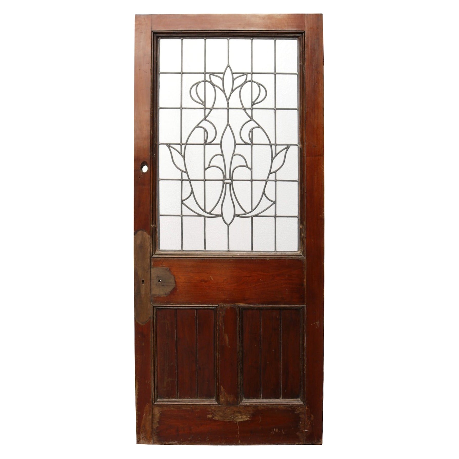 Quadruple Wooden Stained and Leaded Glass Door For Sale at 1stDibs