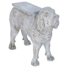 Chinese White Washed Carved Wooden Dog Garden Seat