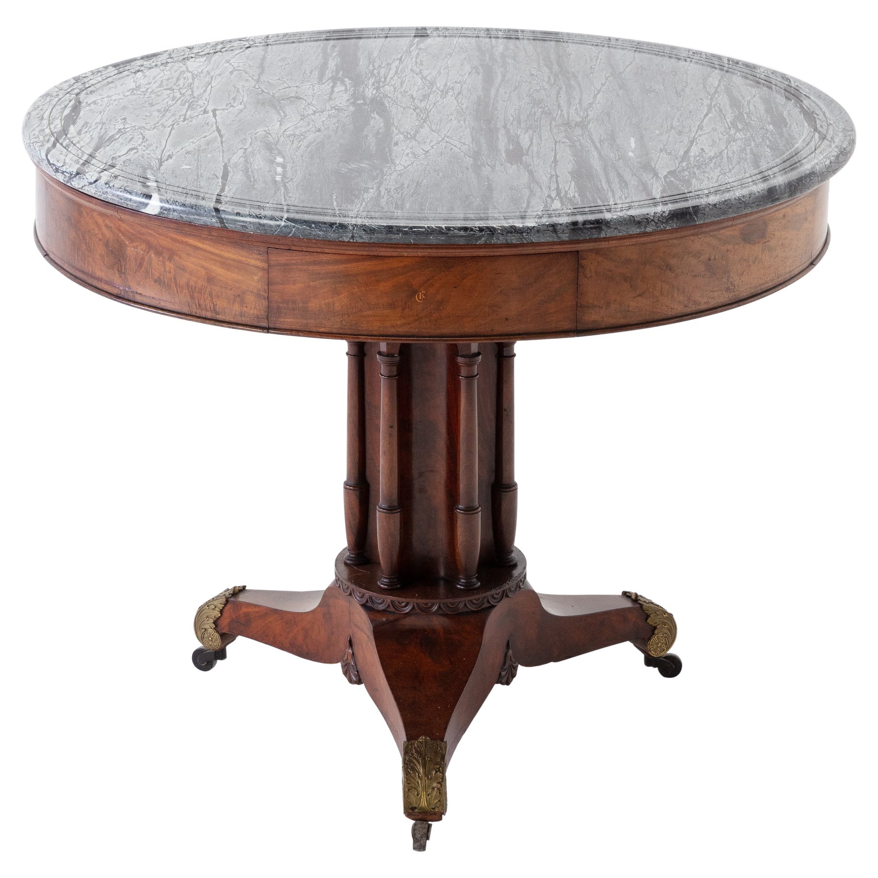 Early 19th Century French Mahogany Circular Table with Marble Top