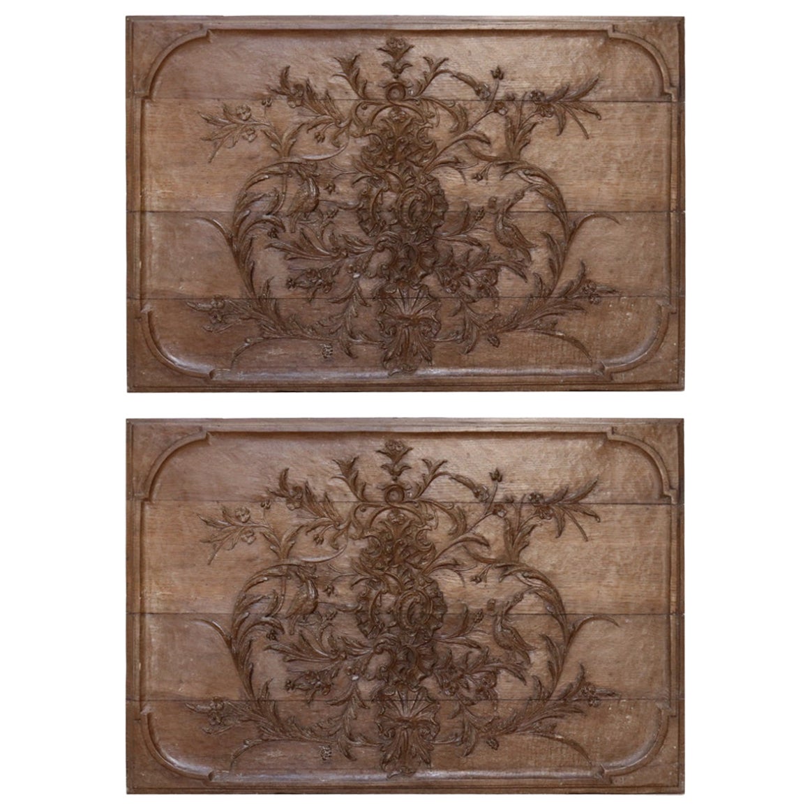 Two Antique Carved Oak Wall Panels