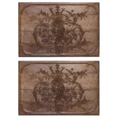 Two Antique Carved Oak Wall Panels