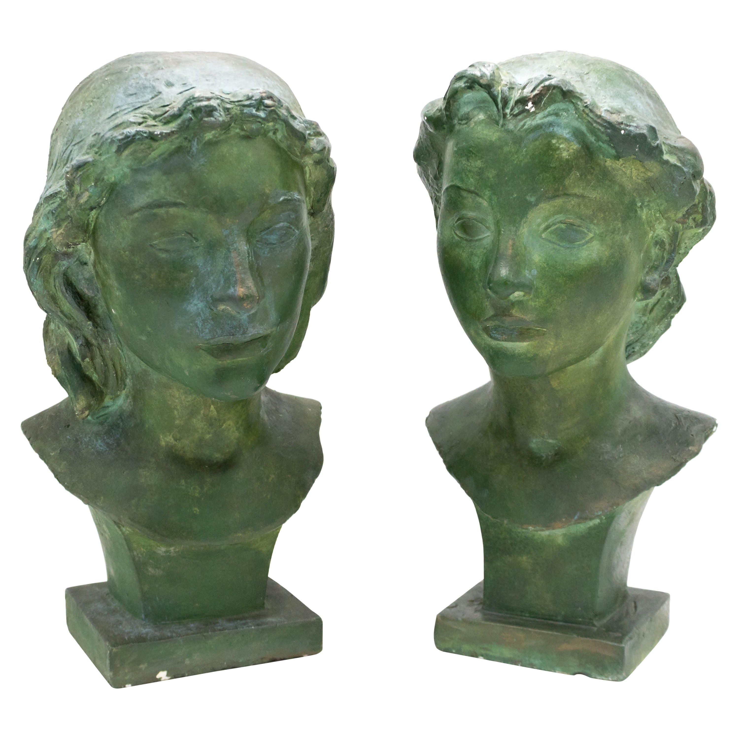 French Art Deco Patina Lady Busts For Sale