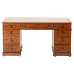 19th Century English Regency Gothic Oak Partners Desk