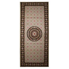 Beige Needlepoint Runner Rug Handwoven Traditional Floral Area Rug