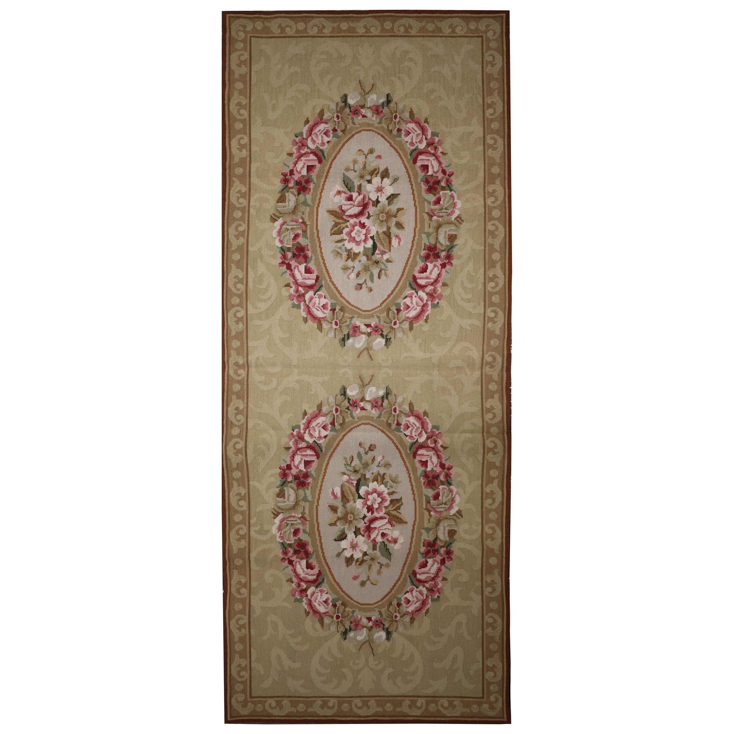 Needlepoint Rug Handwoven Carpet Beige English Style Tapestry Area Rug
