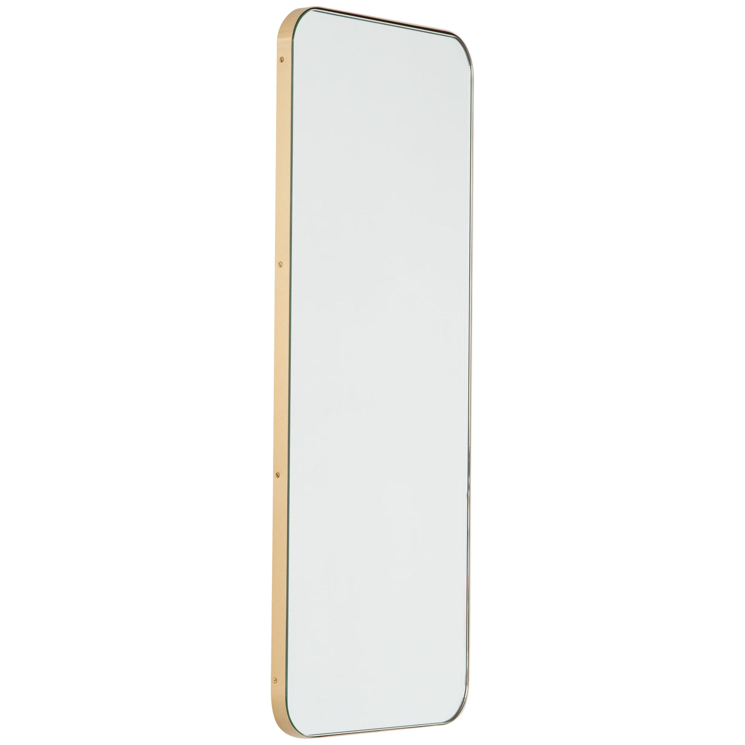 Quadris Rectangular Minimalist Mirror with a Brass Frame, Medium For Sale