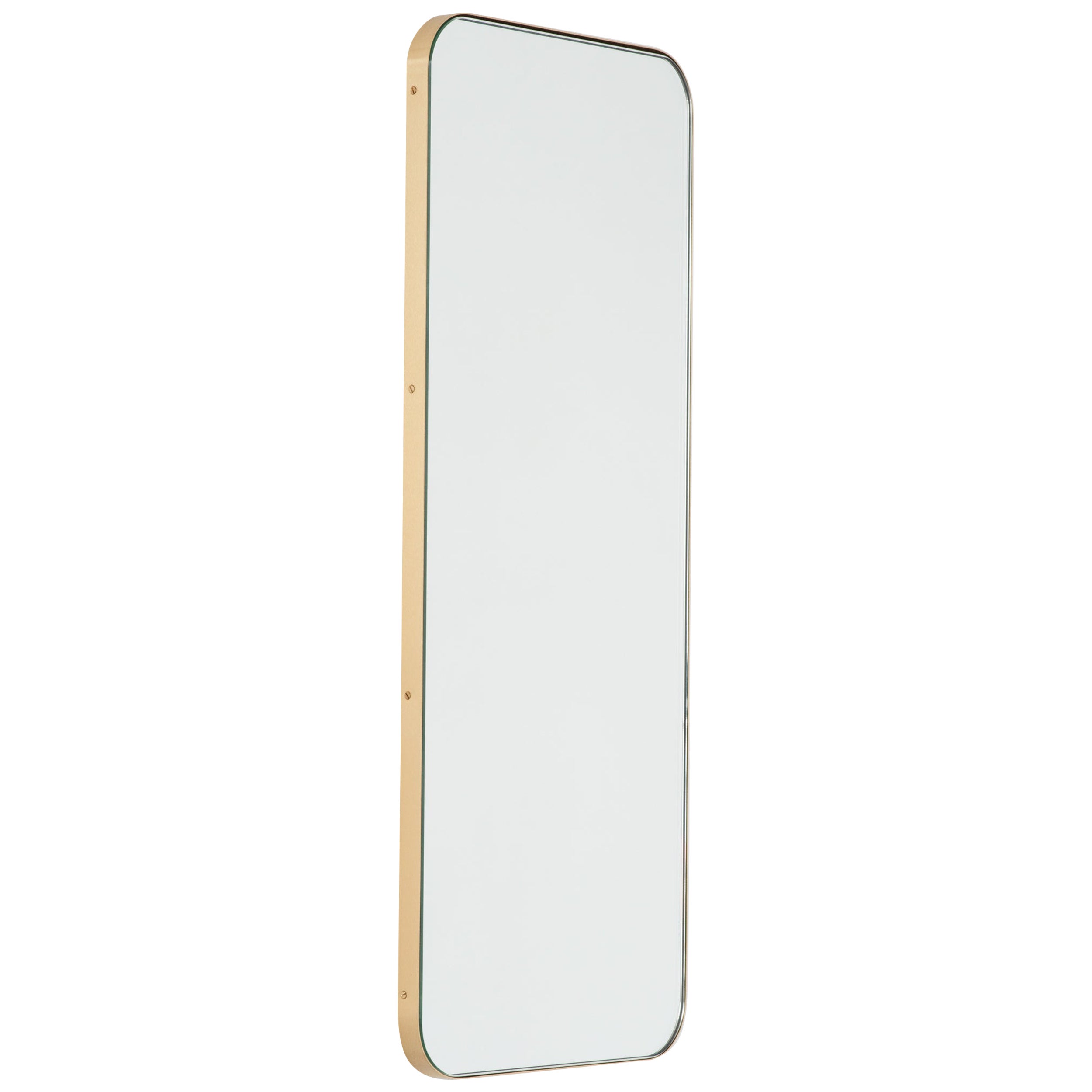 Quadris Rectangular Modern Mirror with a Brass Frame, Large For Sale