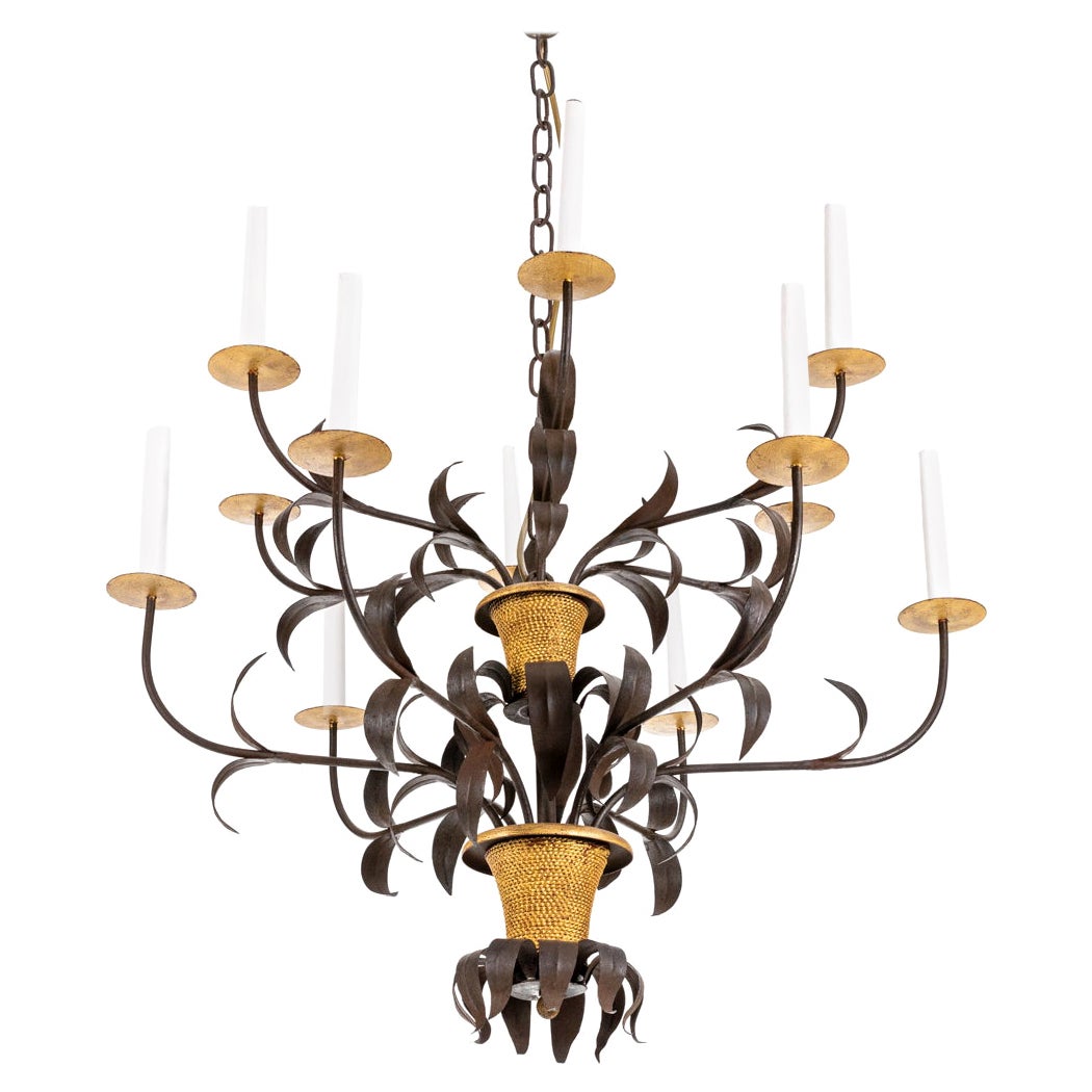 Spectacular 1950s Spanish Wrought Iron Chandelier For Sale at 1stDibs