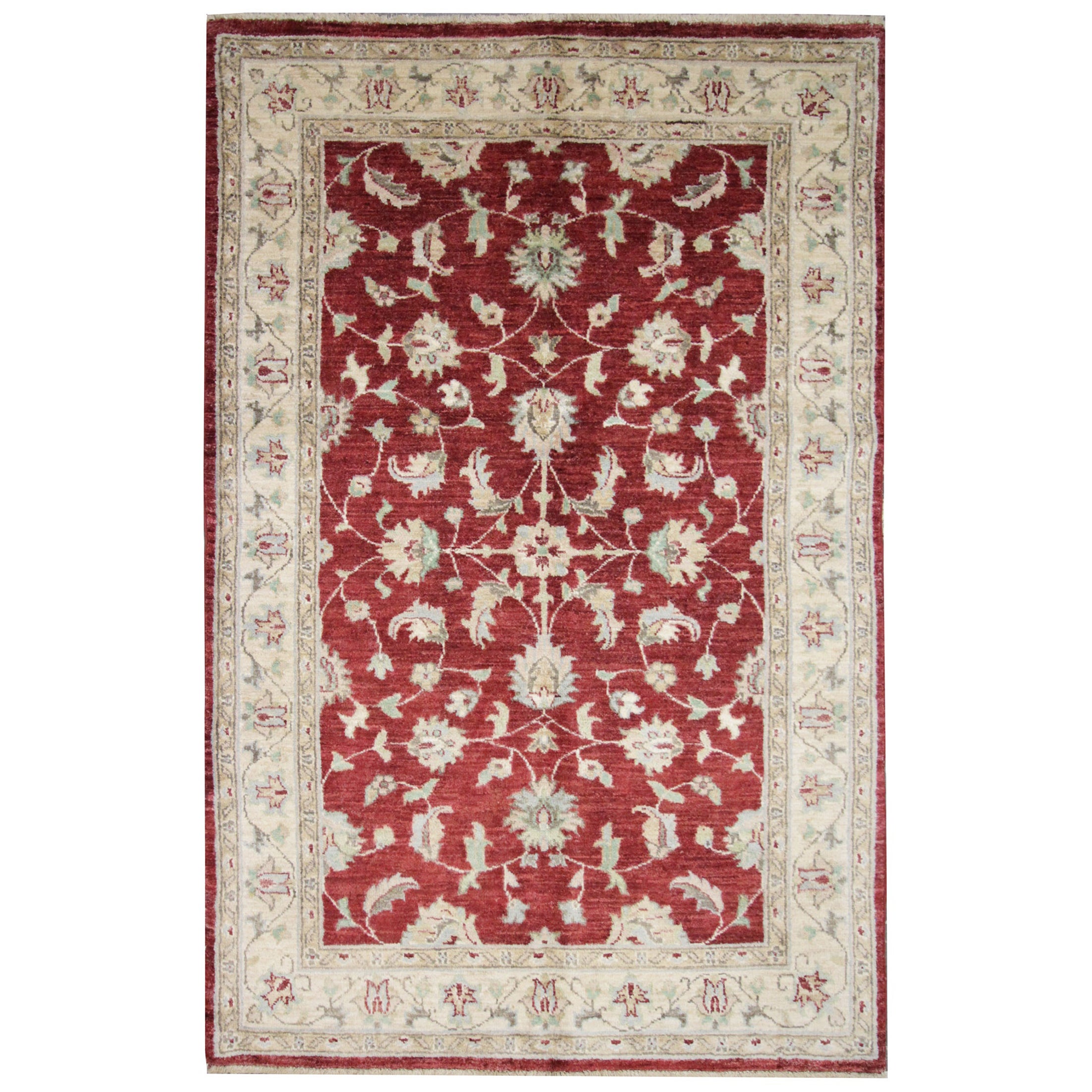 Tapis traditionnel tissé à la main - Tapis rouge en laine à motifs floraux