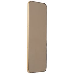 Quadris Bronze Tinted Rectangular Contemporary Mirror with a Brass Frame, Large