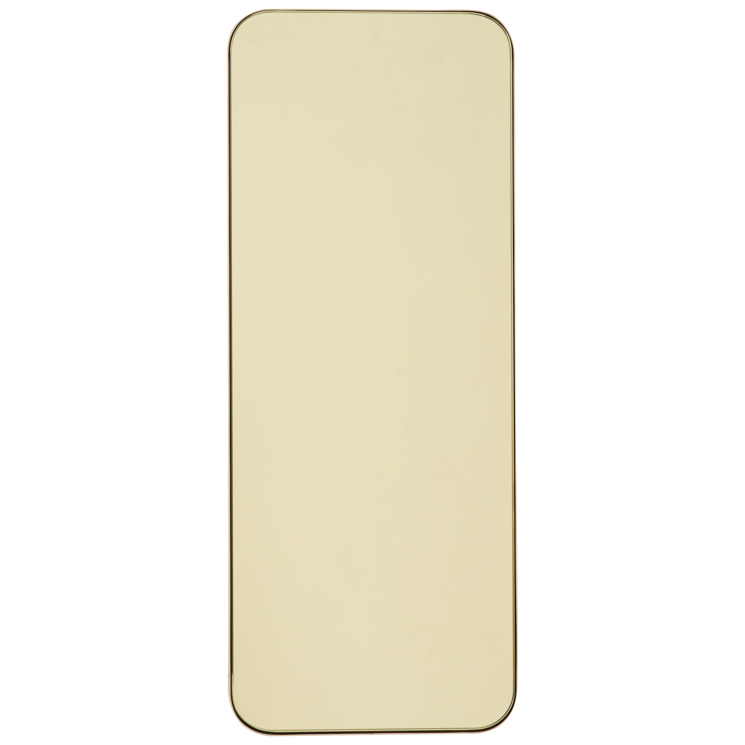 Quadris Gold Tinted Rectangular Modern Mirror with a Brass Frame, Large For Sale
